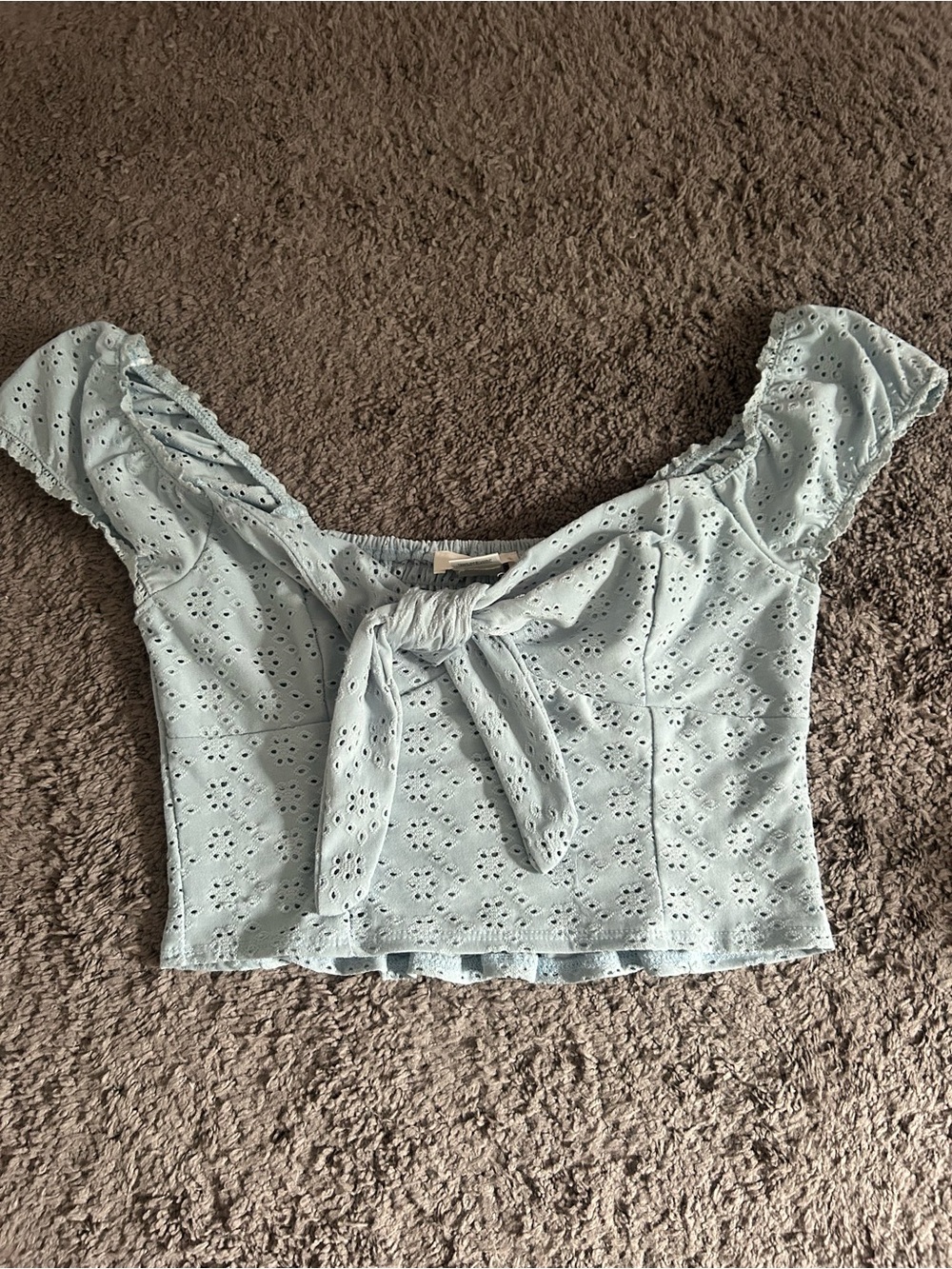 Marshalls Light Blue Eyelet Tie-Front Crop Top